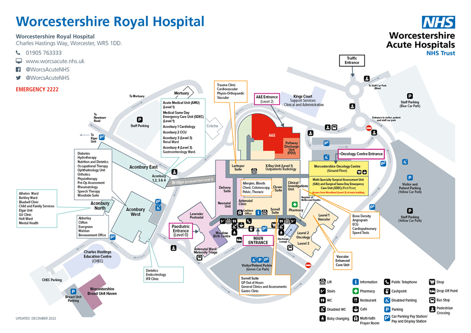 Site map of Worcestershire Royal Hospital