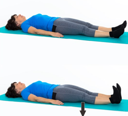 Person lay flat on back pointing and flexing feet