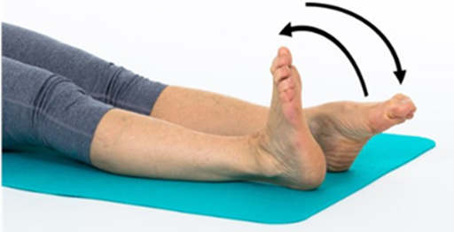 Feet pointing and flexing at ankles