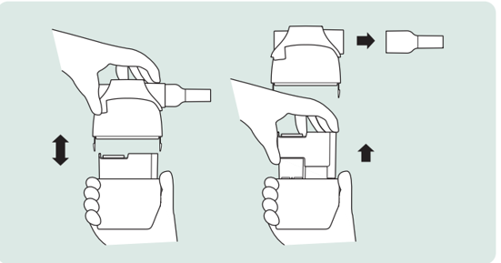An image of an Aerobike chest clearing device parts being separated