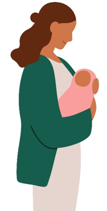 A drawing of a person holding a baby in its arms