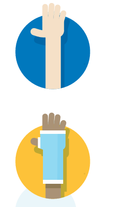 Cartoon image showing child's arm without bandage (top) and child's arm with bandage (bottom)