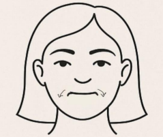 A drawing of a persons face that creates a sad expression using the lips