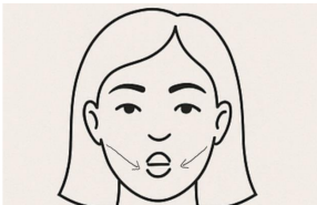 A drawing of a persons face that purses the lips tightly
