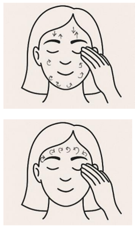 A drawing of a persons face that uses its hand to gently massage in circular motions around the chin