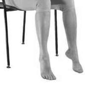 A picture of a person sitting on a chair, bare feet on the floor. Motion to raise heels by pushing through the toes