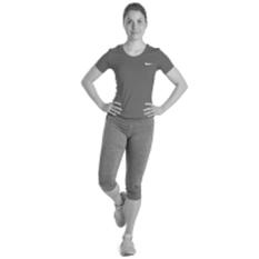 A picture of a person in a standing position with one knee bent 