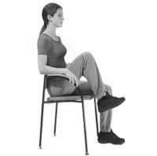 A picture of a person sitting on a chair. Move legs in marching motion with control