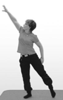 A picture of a person reaching up with its right arm
