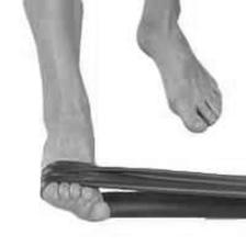 A picture of a persons feet, one foot is using resistance to increase challenge
