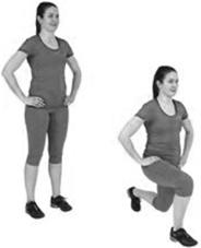 A picture of a person lunging forward by taking a large step banding the knee slightly
