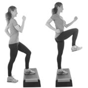 A picture of a person using the step to drive up a leg with bent knee