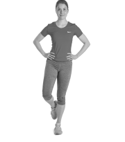 A picture of a person in a standing position with one knee bent