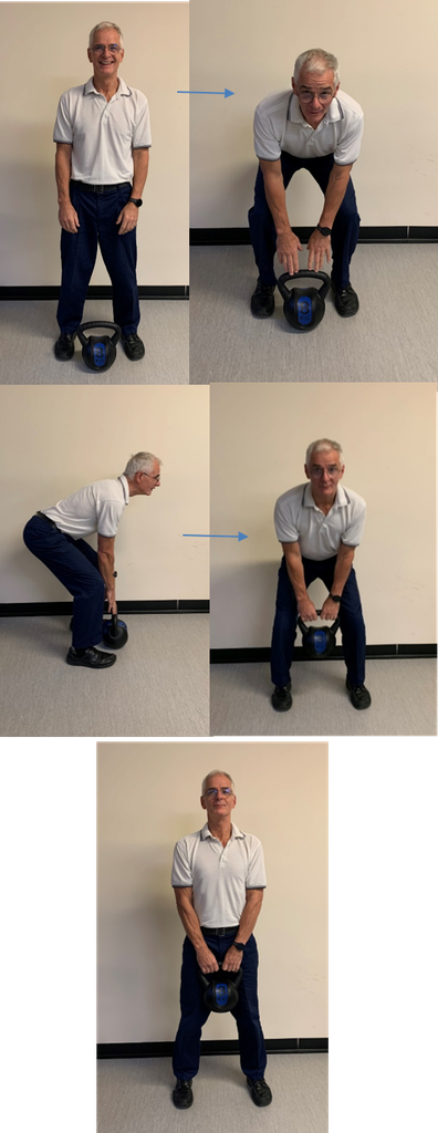 A series of images showing a person demonstrating the exercise using deadlifts